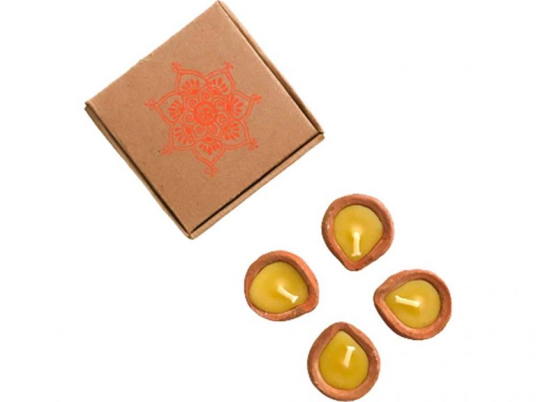 100% pure small beeswax candles in handmade terracotta holders
